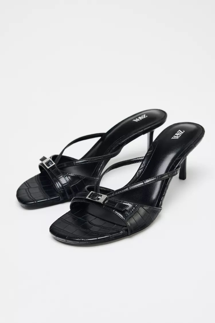 Zara Mini With Buckle Detail Stylish Heels Woman 3068 Black