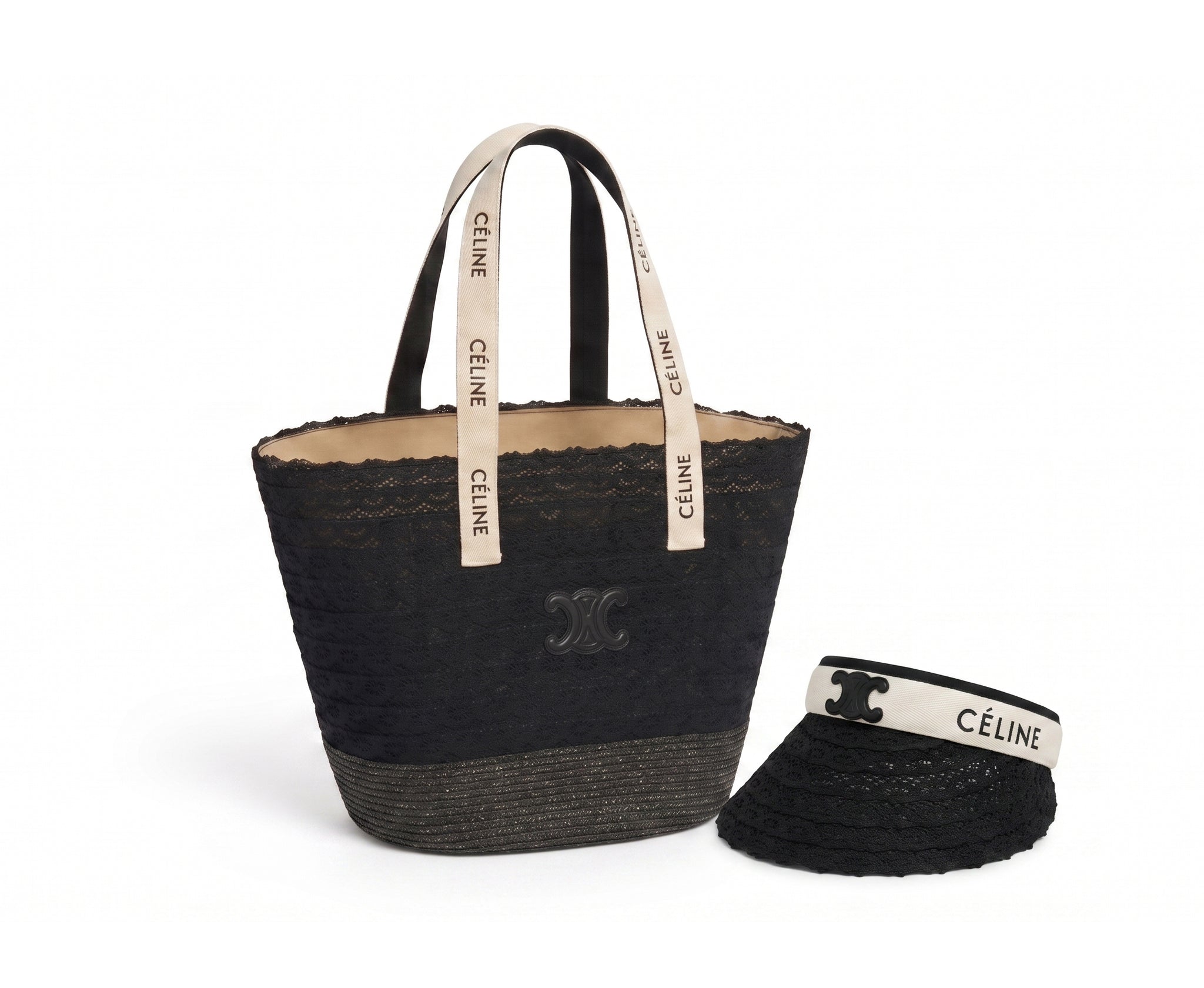 Celine Raffia Tote Bag With Calfskin Leather Trim Woman CEL 213 Black