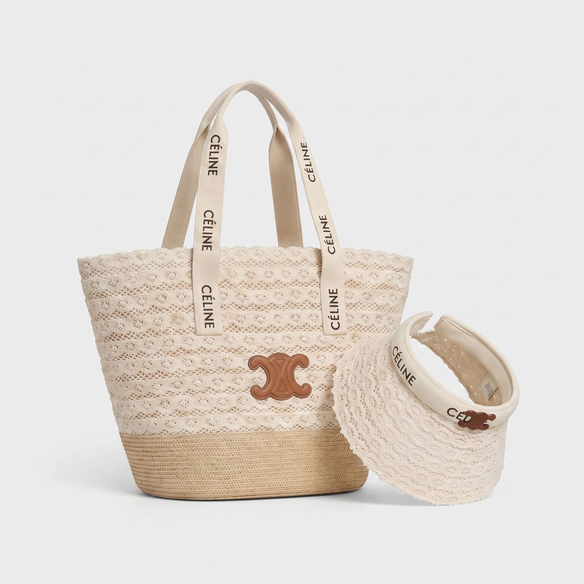 Celine Raffia Tote Bag With Calfskin Leather Trim Woman CEL 213 Beige