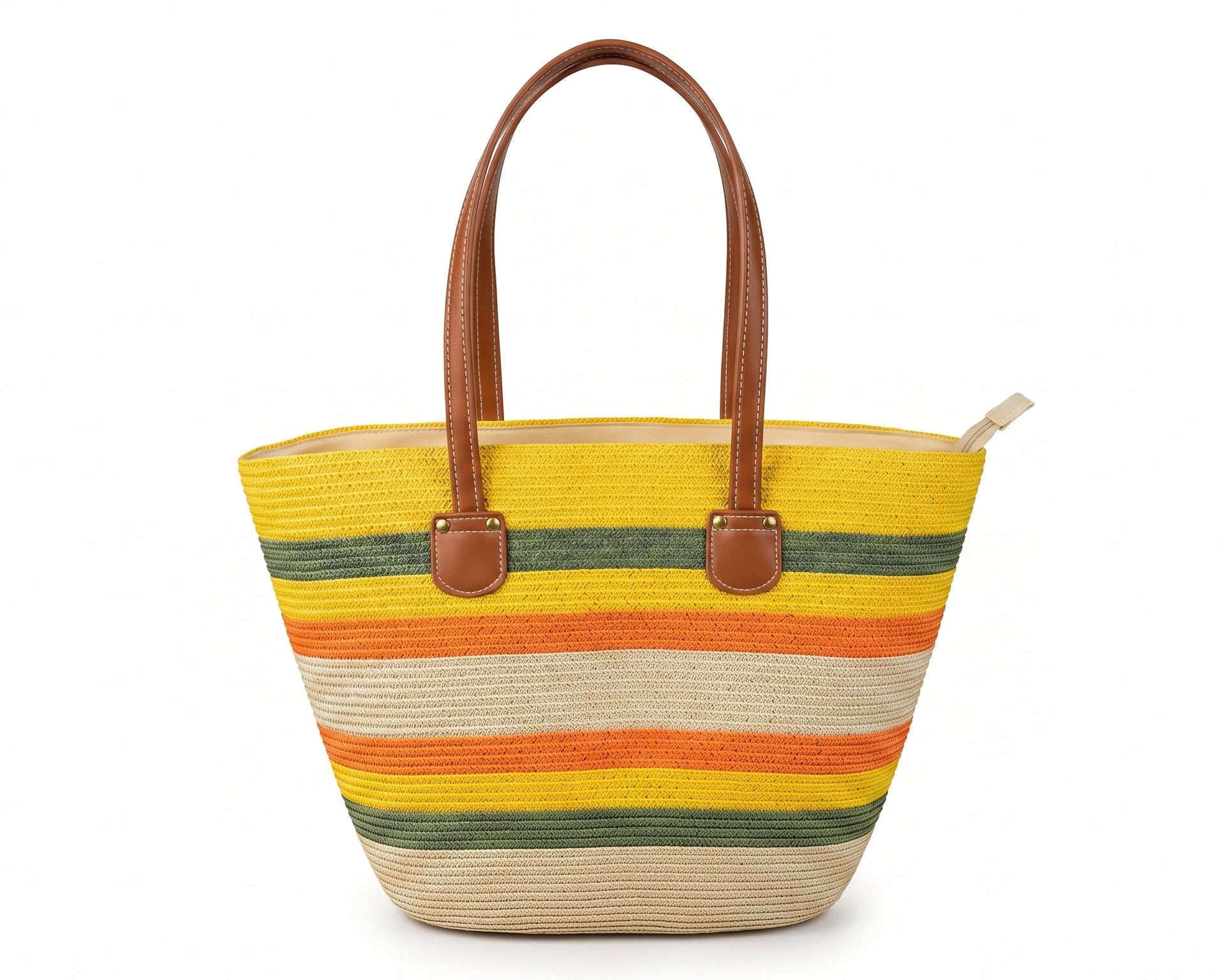 SAINT LAURENT Panier large leather-trimmed raffia tote Bag Woman YSL 209 Yellow