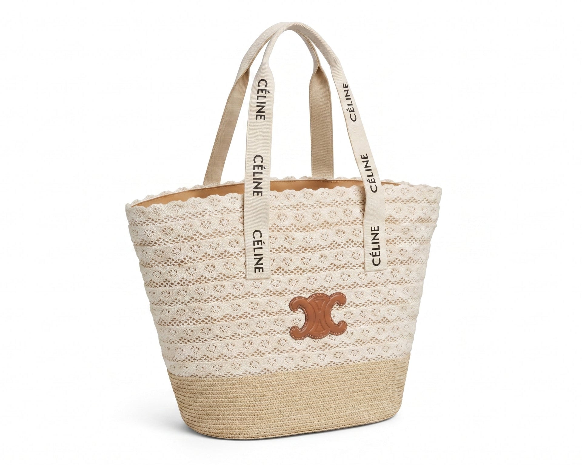 Celine Raffia Tote Bag With Calfskin Leather Trim Woman CEL 213 Beige