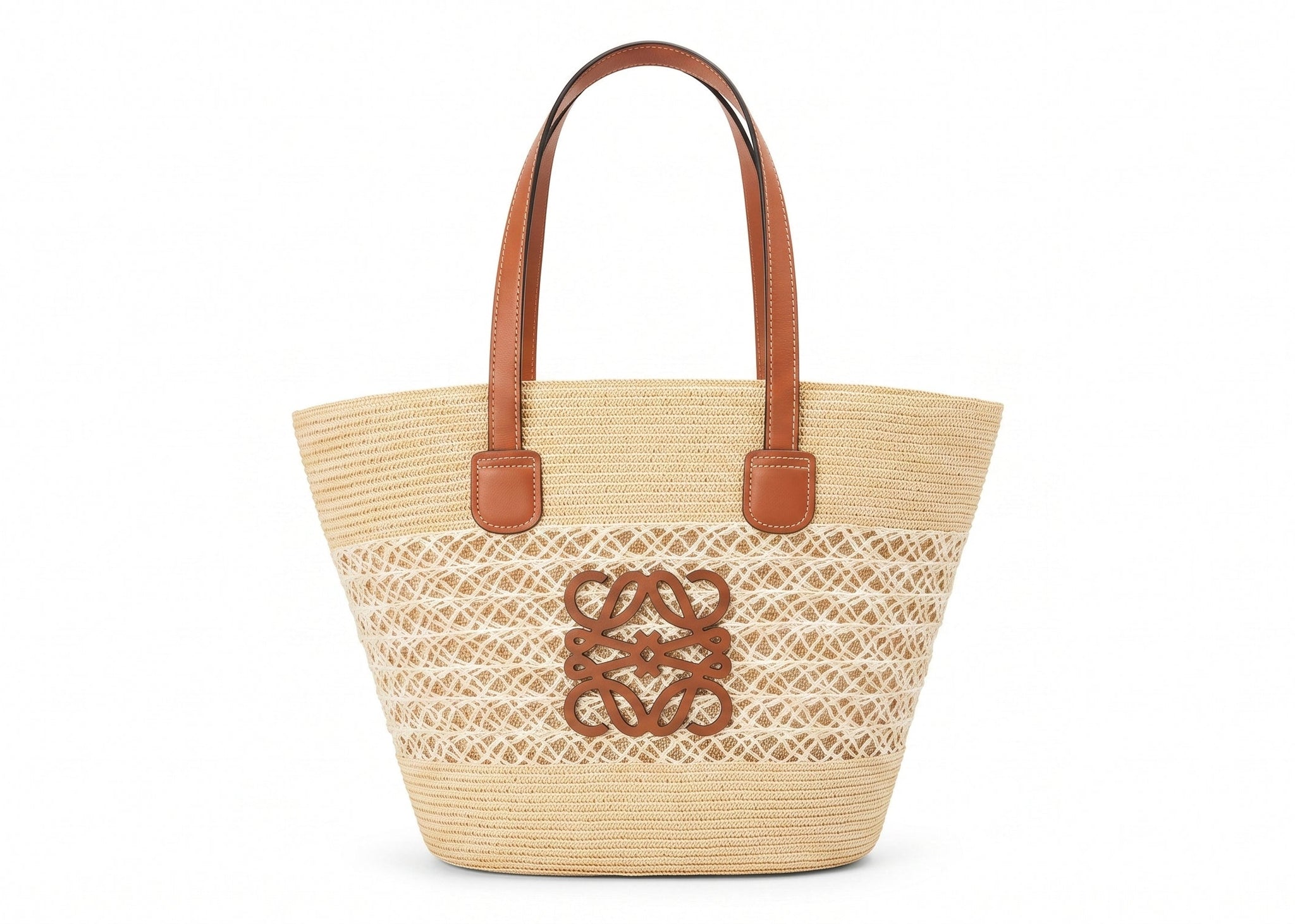 Loewe Raffia Tote Bag With Calfskin Leather Trim Woman LOW 230 Beige