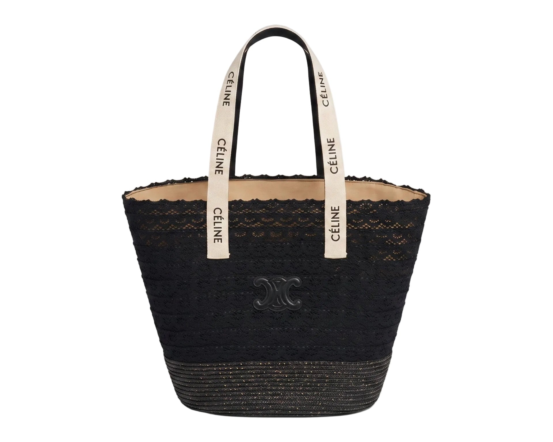 Celine Raffia Tote Bag With Calfskin Leather Trim Woman CEL 213 Black