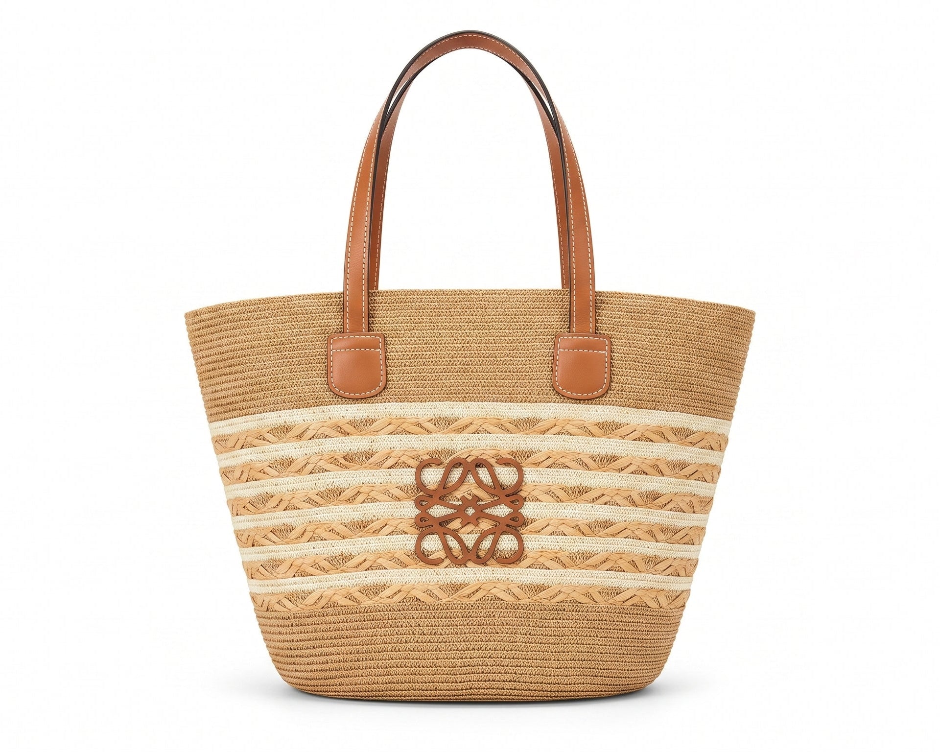 Loewe Raffia Tote Bag With Calfskin Leather Trim Woman LOW 230 Brown