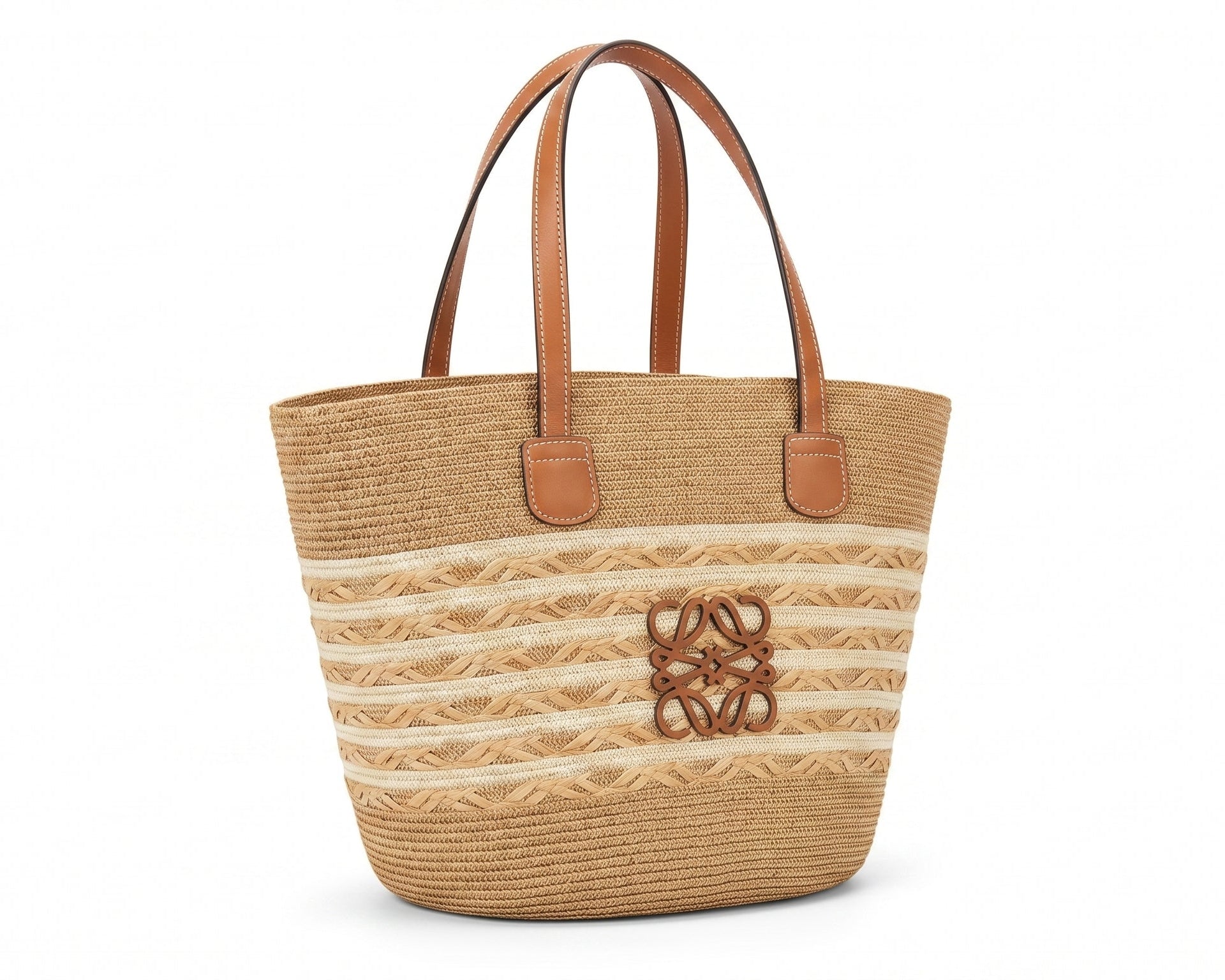 Loewe Raffia Tote Bag With Calfskin Leather Trim Woman LOW 230 Brown