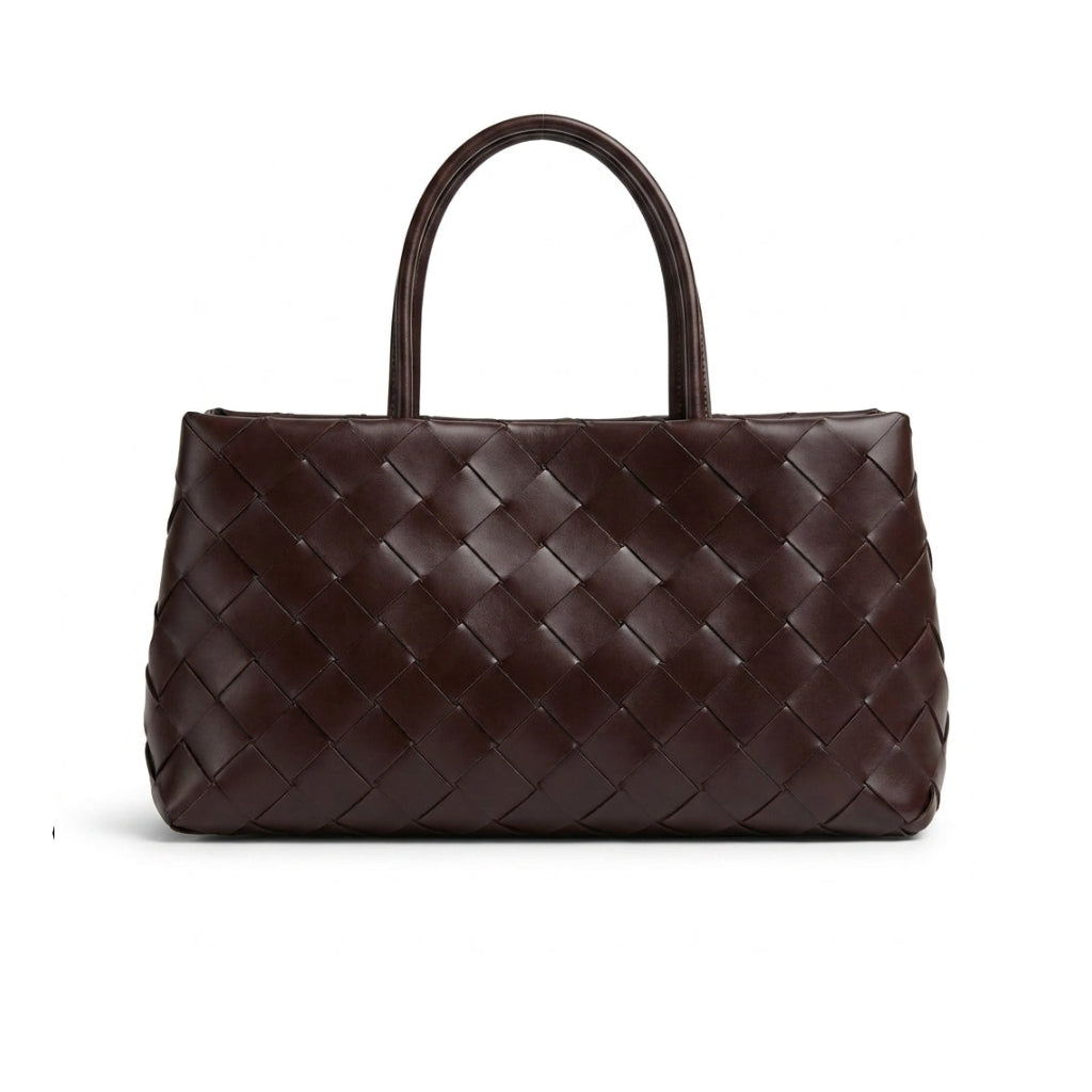 Weaved oil waxed calf leather handle shoulder tote Bag Mirror Length 23 cm - Width 42 cm Woman Y9113 Coffee
