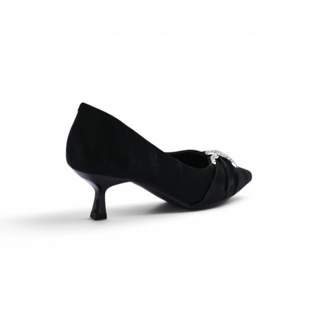 Pointed Stiletto Heel Shoes In Faux Suede Crystal embellished Pump Woman 25261 Black