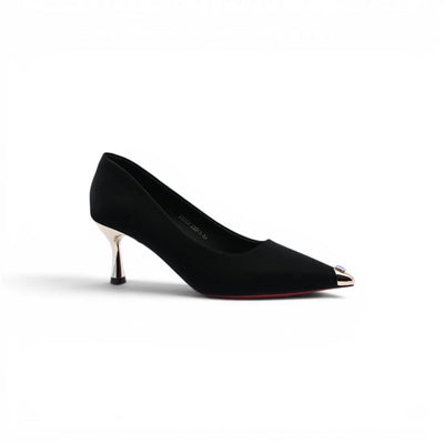 Pointed Stiletto Heel Shoes In Faux Suede Crystal embellished Pump Woman 25253 Black
