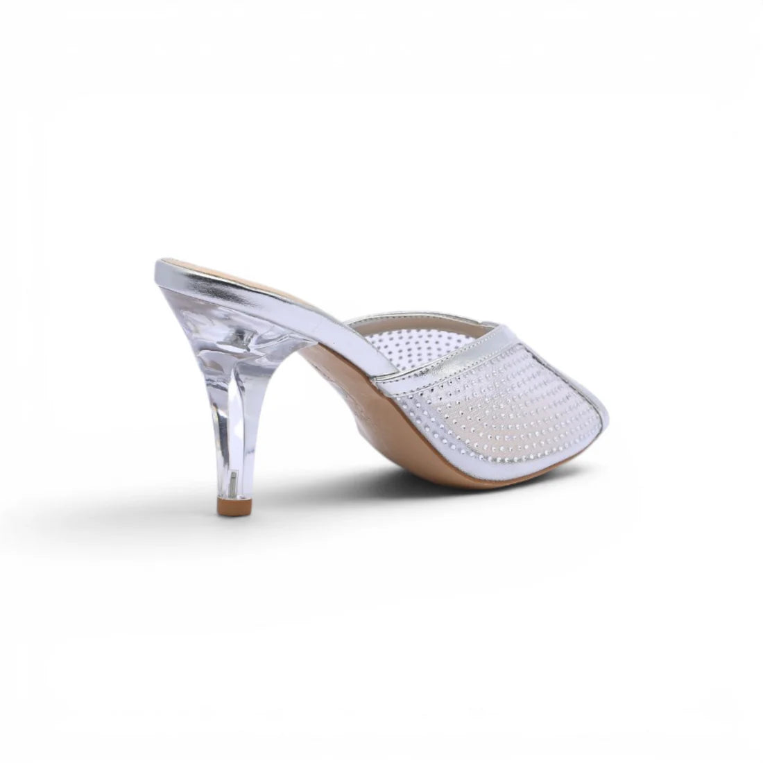 Chanel Crystal Embellished Open Toe Heels With Rhinestones And Clear 898-5 Silver