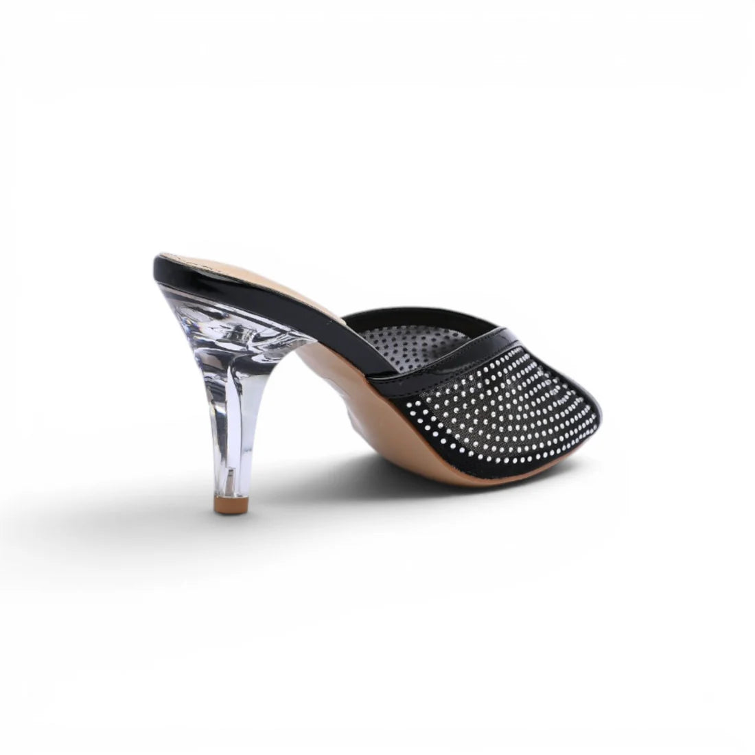 Chanel Crystal Embellished Open Toe Heels With Rhinestones And Clear 898-5 Black