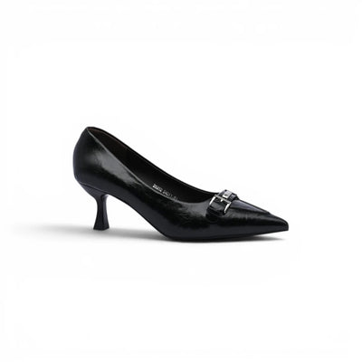 Pointed Stiletto Heel Shoes In Faux buckle Woman 25252 Black