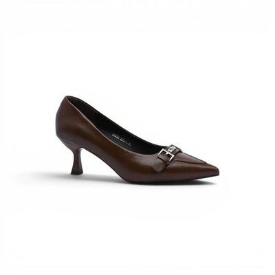 Pointed Stiletto Heel Shoes In Faux buckle Woman 25252 Brown