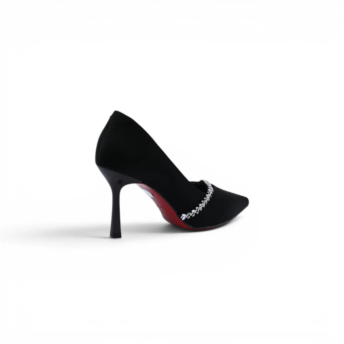 Pointed Stiletto Heel Shoes In Faux Suede Crystal embellished Pump Woman 25255 Black