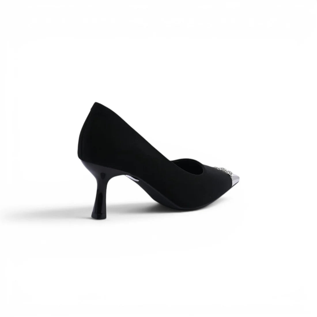 Pointed Stiletto Heel Shoes In Faux Suede Crystal embellished Pump Woman 25091 Black