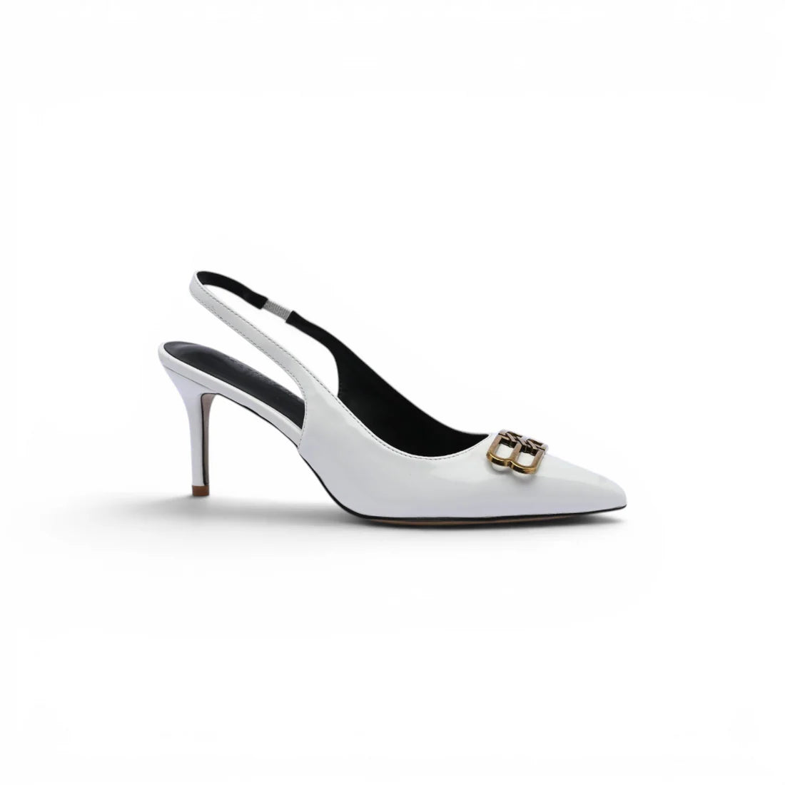 Balenciaga Square Knife BB Slingback Pumps Open Back 8812-5 White
