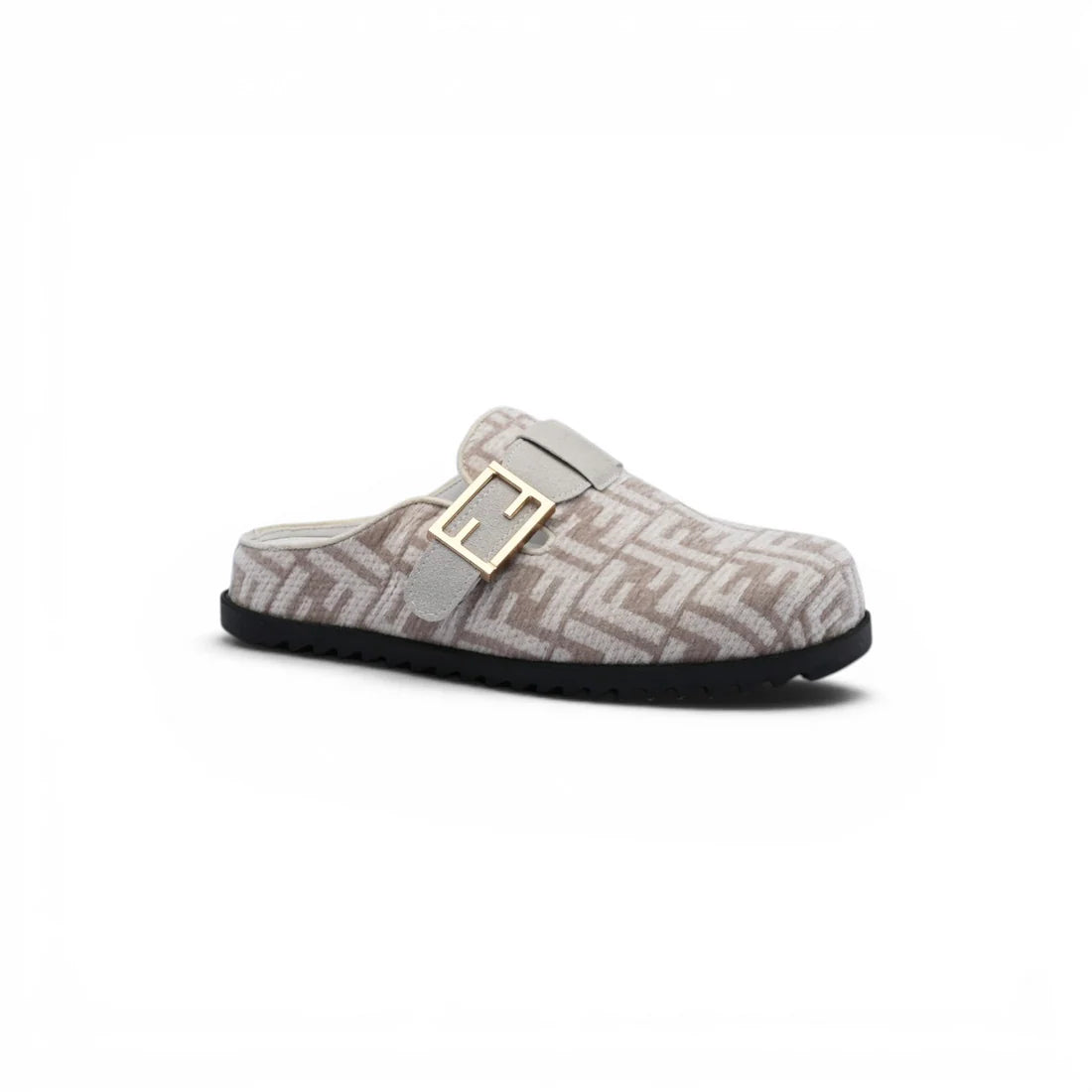 Fendi Fabric Jacquard Nappa FF Sabot Mules Feel Slippers Woman 985-2 Beige