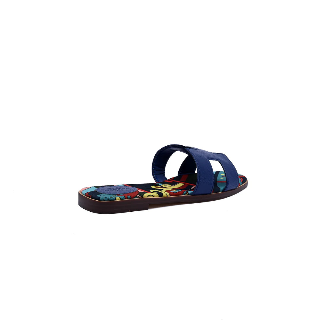Hermes Leather Oran Flat Slide Sandals Woman H38-30 Blue