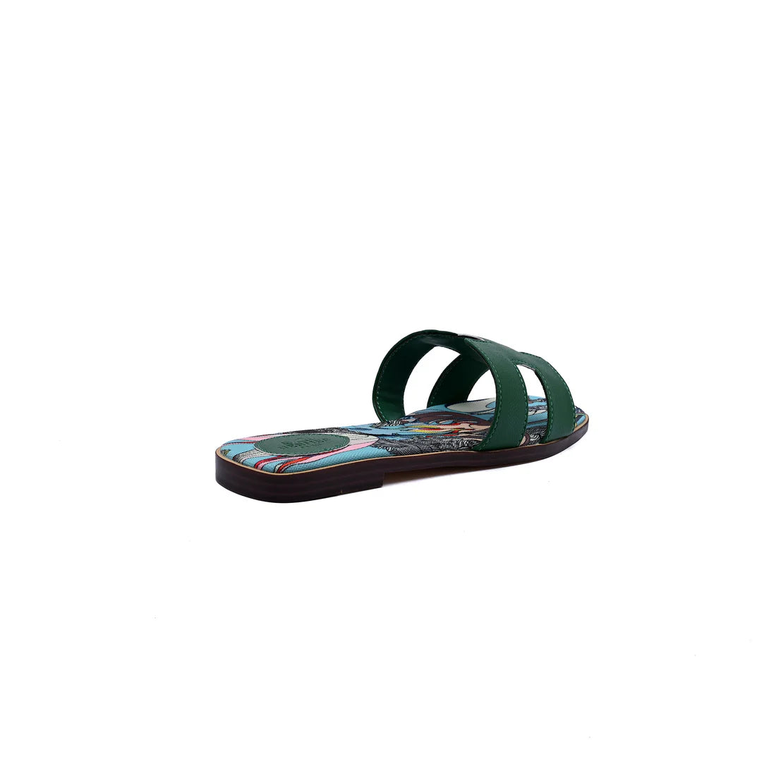 Hermes Leather Oran Flat Slide Sandals Woman H38-30 Green