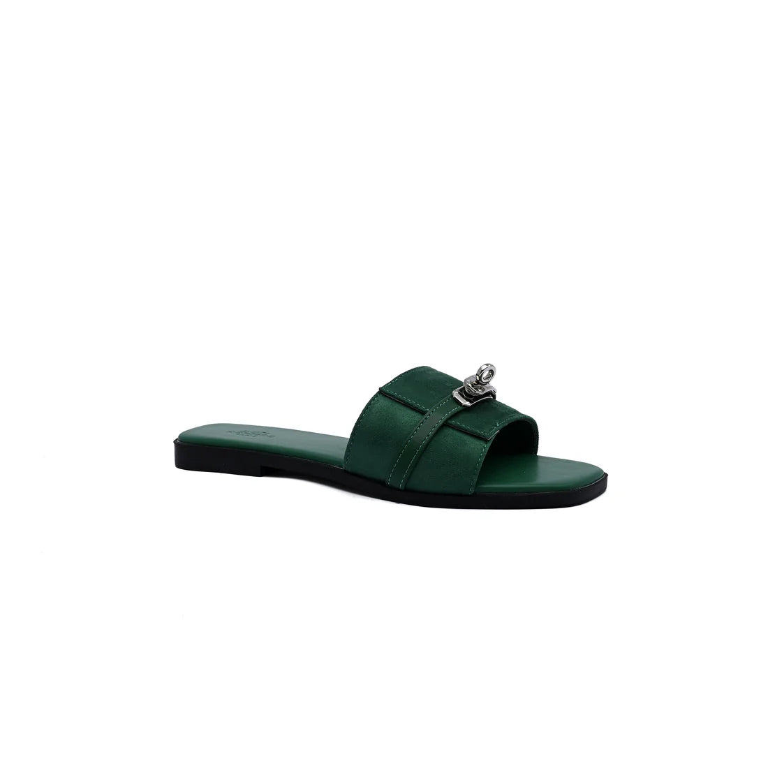 Hermes Giulia Sandal In Suede Goatskin And Calfskin With Iconic Palladium-Plated Kelly Buckle Woman H9-25 Green