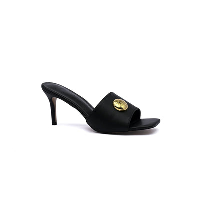LOEWE Pebble Slide Leather Mules Heels Woman 053 Black