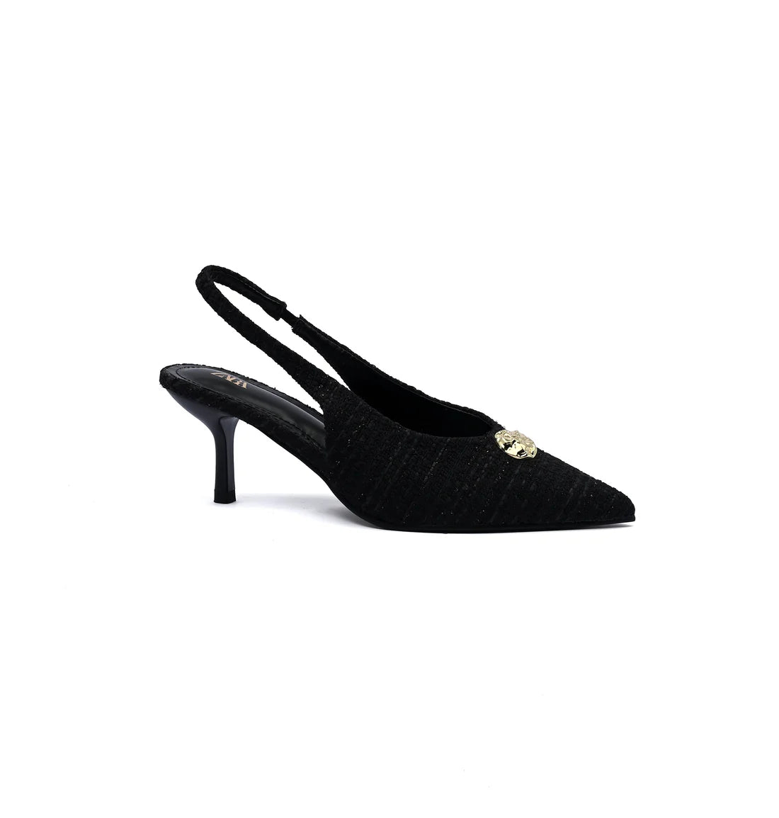 Zara Slingback Heels With Gold Medallion Woman 3044 Black