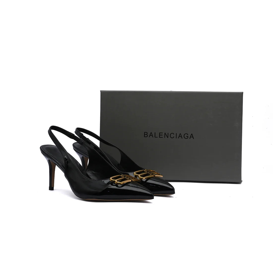Balenciaga Square Knife BB Slingback Pumps Open Back 8812-5 Black