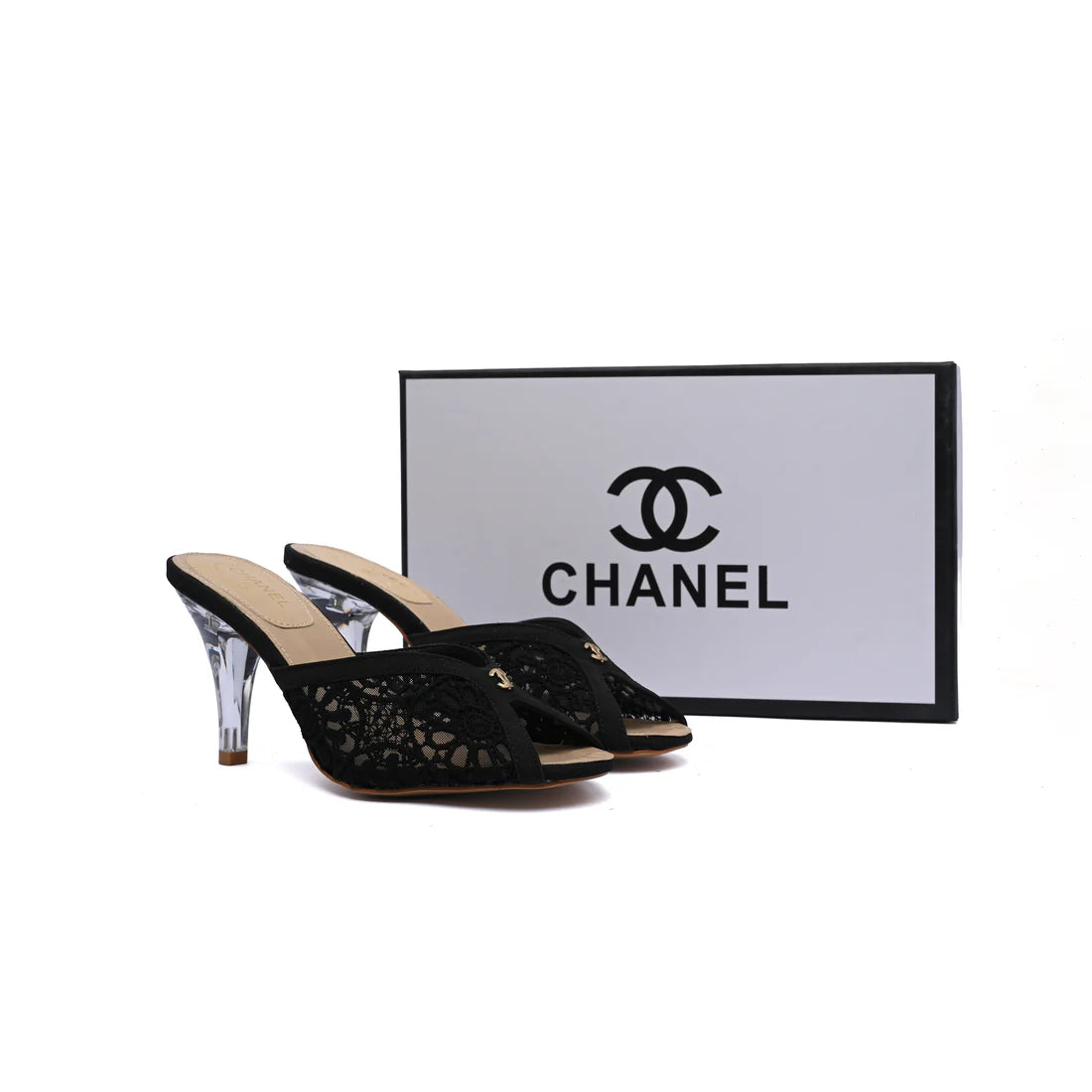 Chanel Designer Slide Chunky Block Heel Sandal with Woman 898-6 Black