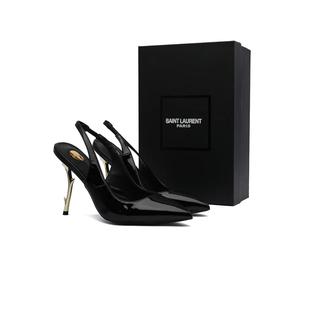 Saint Laurent Patent Calfskin Opyum Mules With distinctive heels Slingback Pump Woman 2601-1 Black
