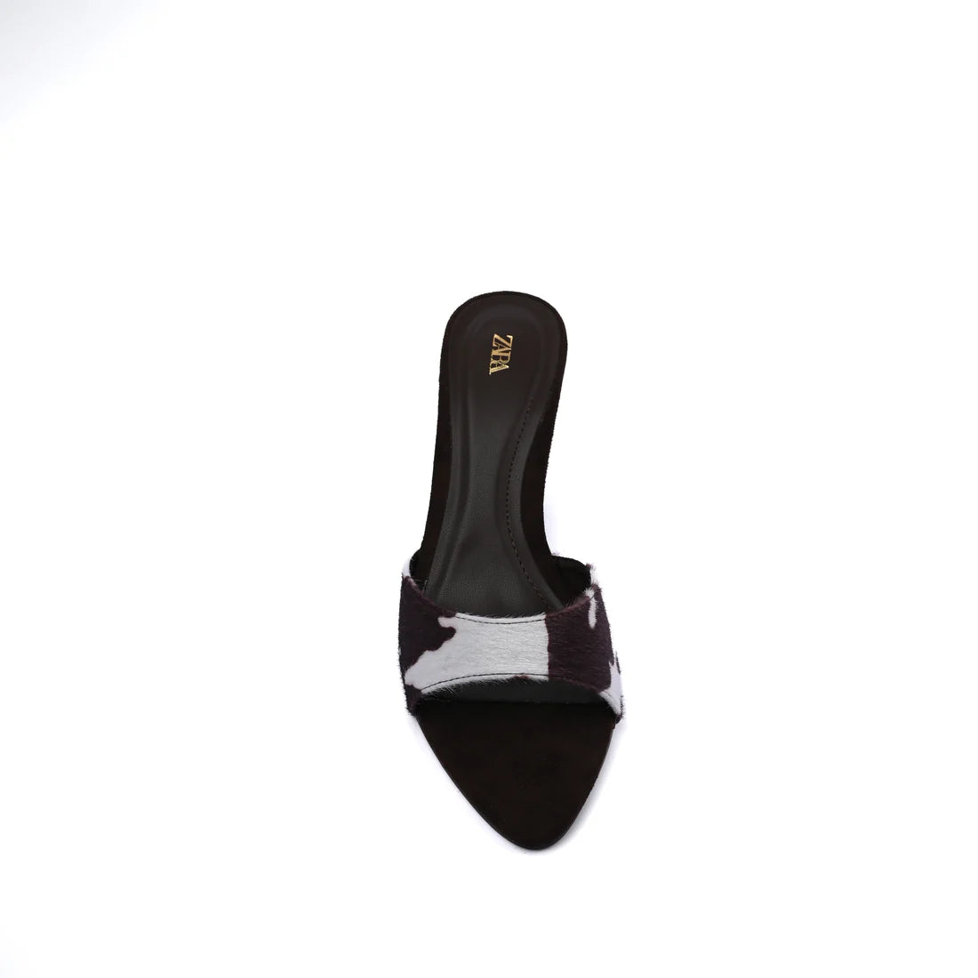 Zara Cow Faux Pony Hair Pointed Toe Front Strap High Heels Woman 7793 Brwon
