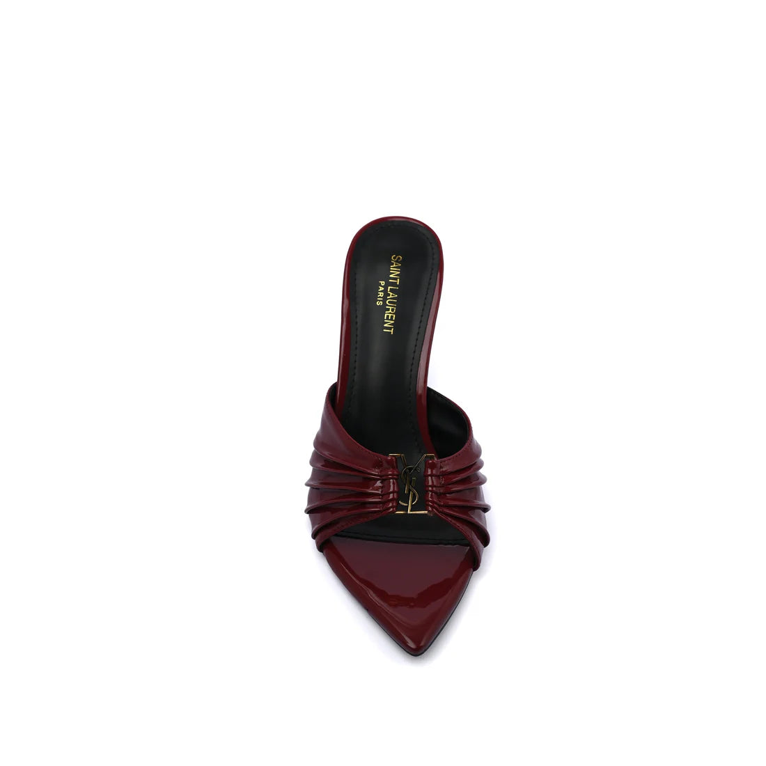 SAINT LAURENT Babylone embellished gathered glossed leather Tipped Slingback Pumps Woman Y5316-2 Burgundy
