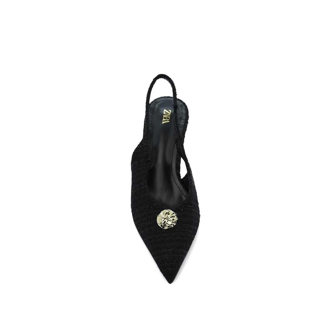 Zara Slingback Heels With Gold Medallion Woman 3044 Black