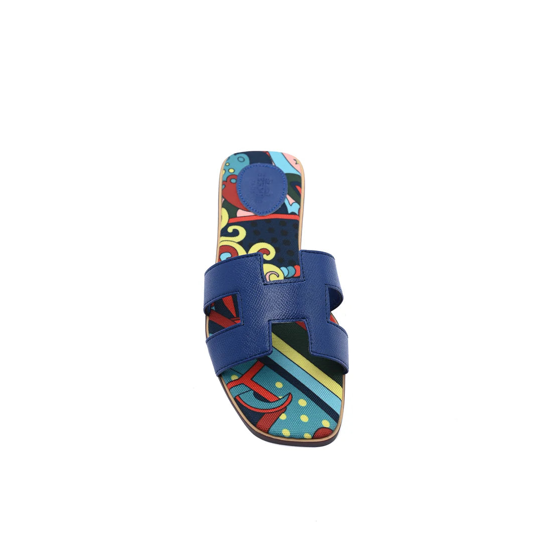 Hermes Leather Oran Flat Slide Sandals Woman H38-30 Blue