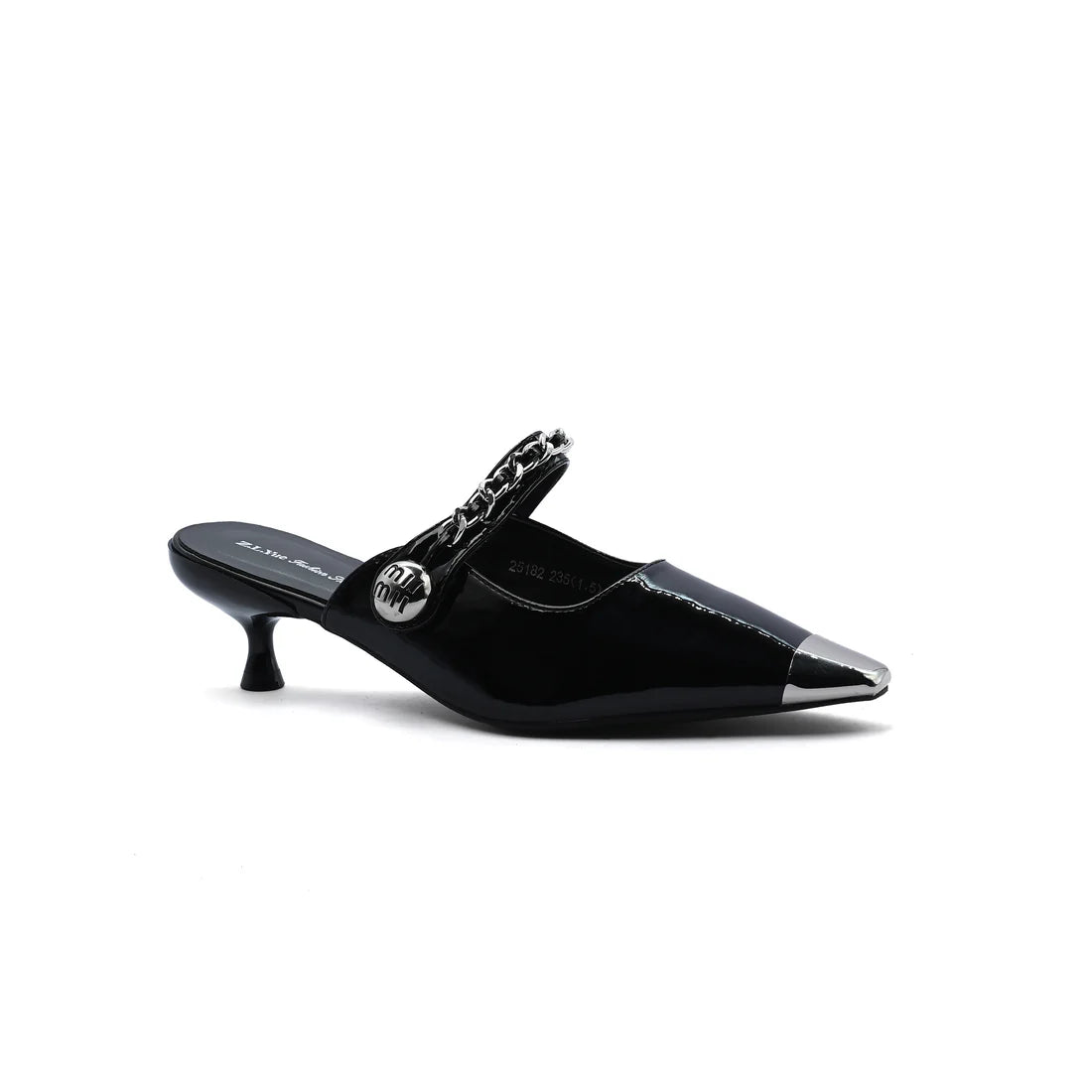 Patent Leather Pointed Stiletto Heels Open back Woman 25182 Black
