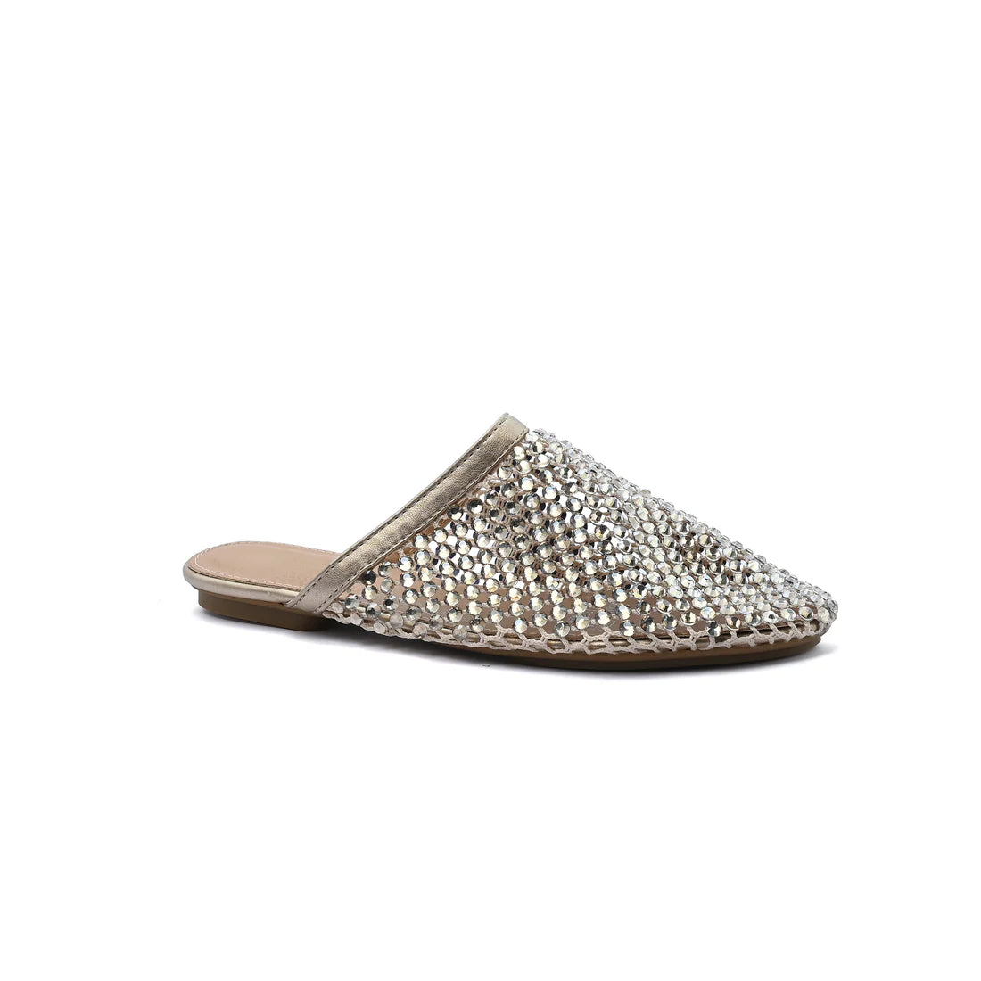 SCHUTZ SHOES Crystal-Embellished Mesh Flat Mules Woman EM-71 Gold