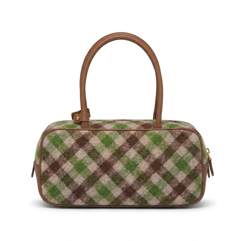 Miu Miu Beau Tartan Small Wool-Blend Top Handle Bag Length 12 cm - Width 27 cm Mirror Woman 2581 Brown