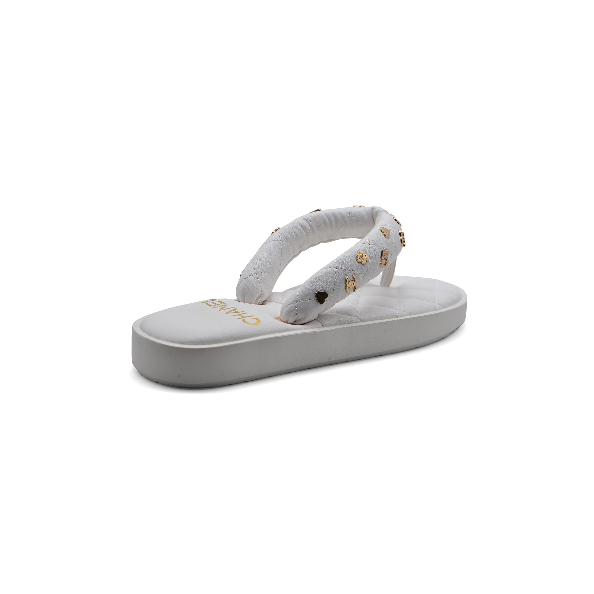 Chanel Lambskin Quilted Padded Charms Thong Sandals Woman XJC3134 White