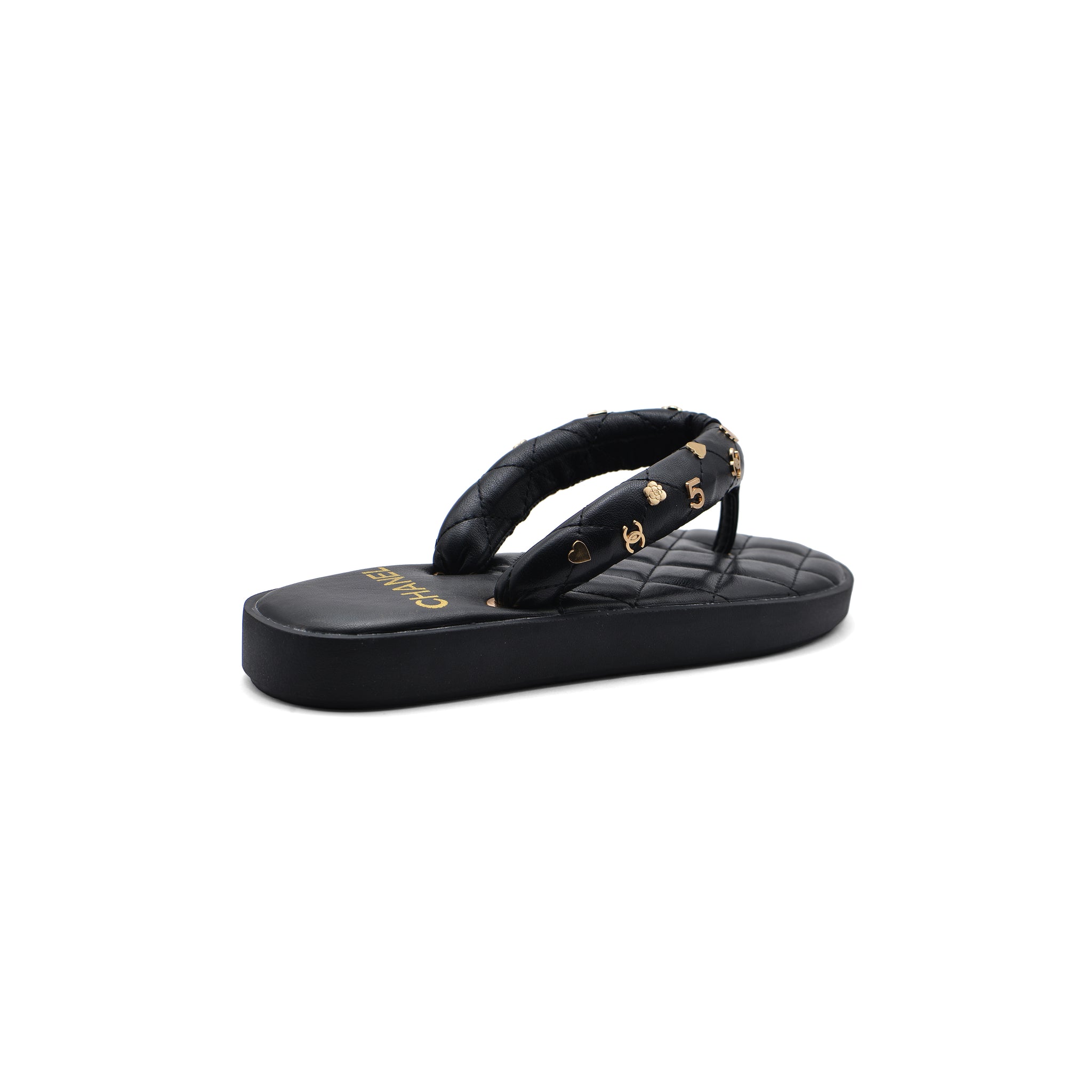 Chanel Lambskin Quilted Padded Charms Thong Sandals Woman XJC3134 Black