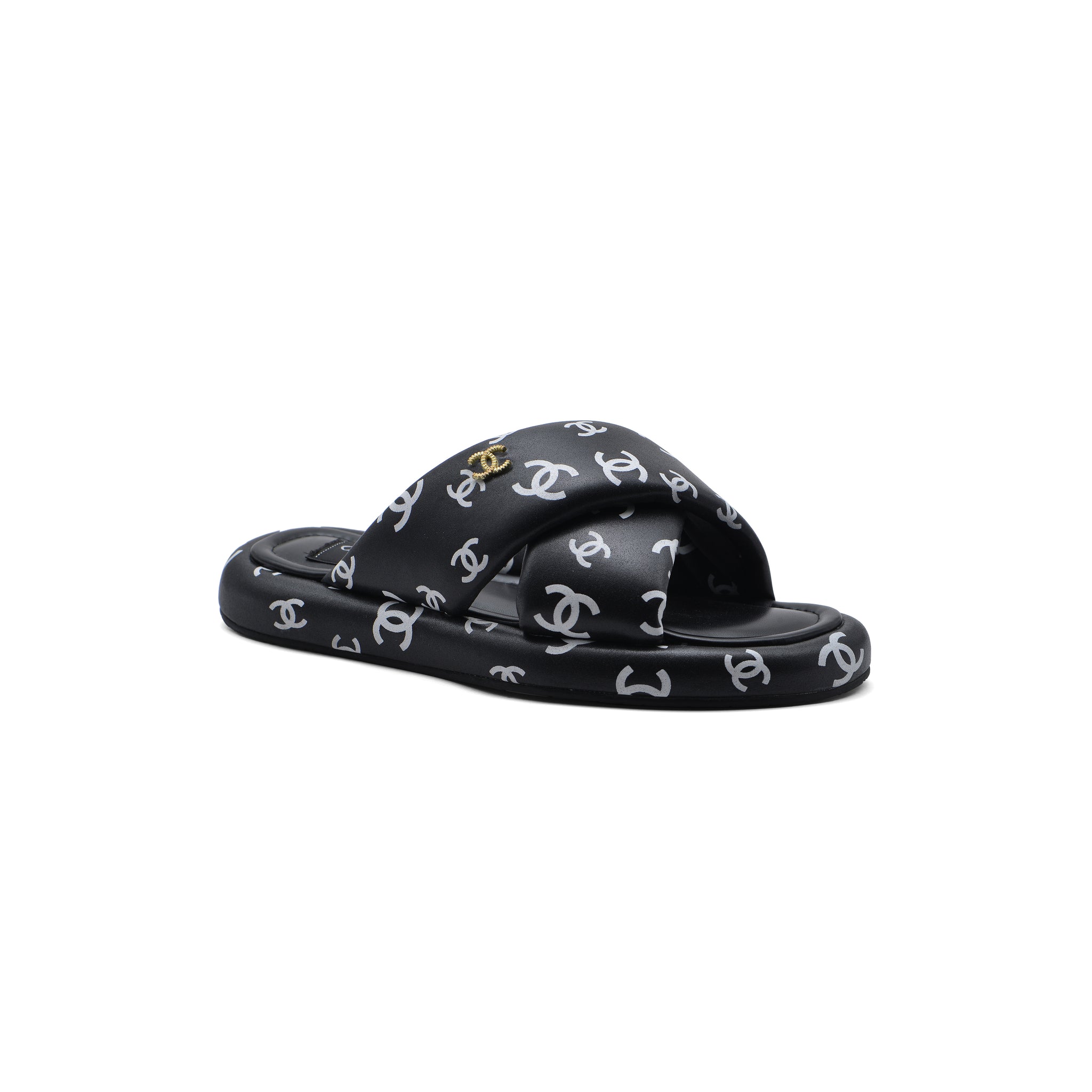 Chanel Puffy Flip Flops Puffy Leather Cross Slipper Woman 9803 Black