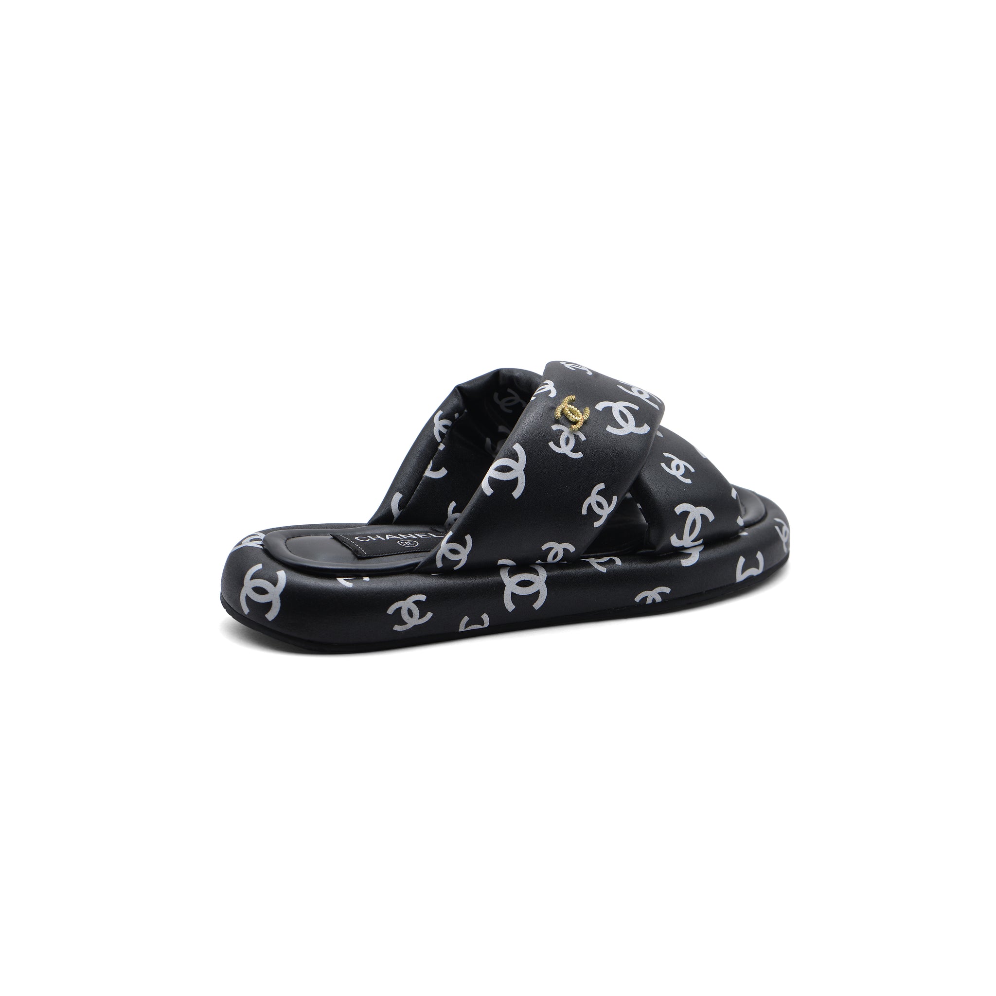 Chanel Puffy Flip Flops Puffy Leather Cross Slipper Woman 9803 Black