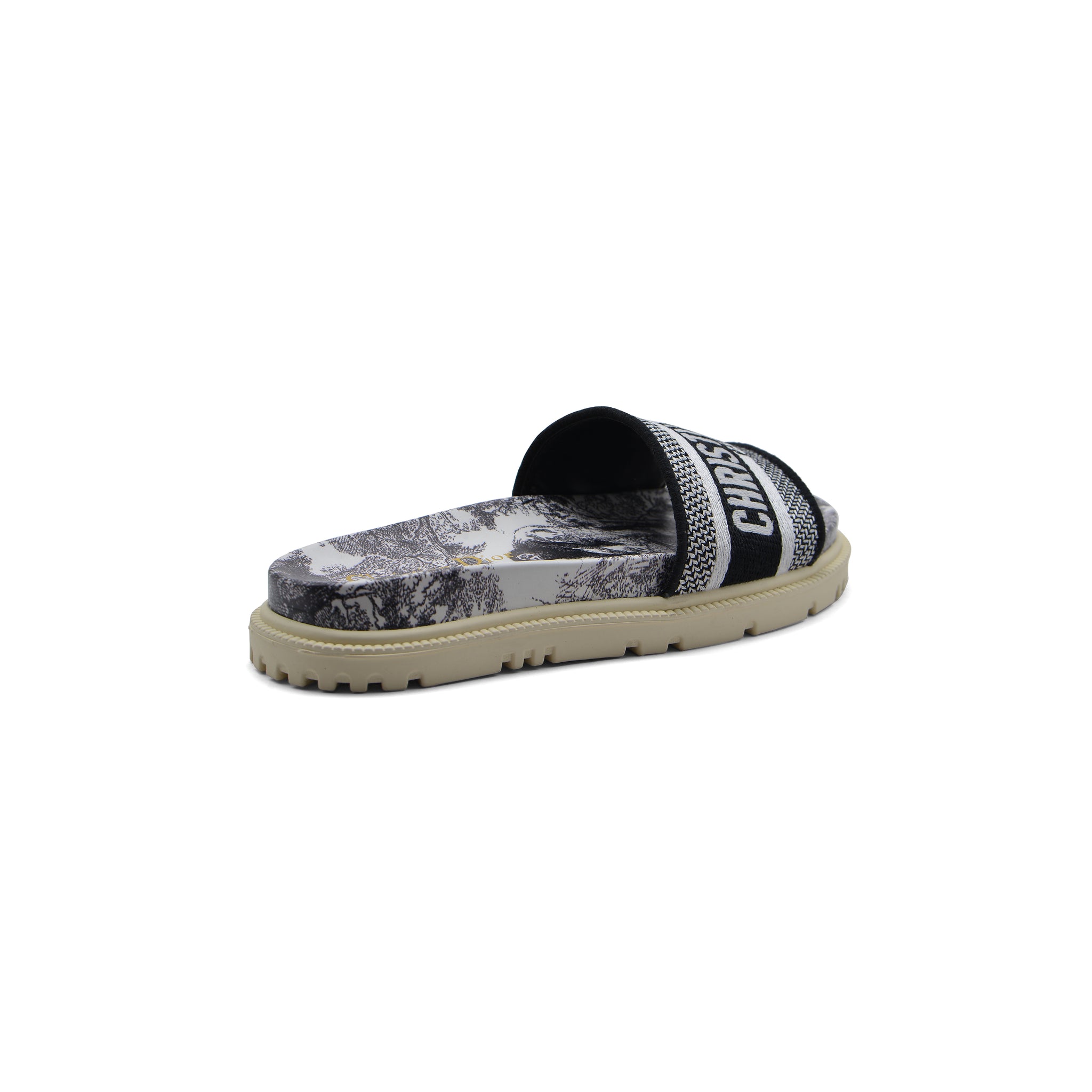 Christian Dior floral print Canvas Slide Sandals Woman DR-886 Black&White