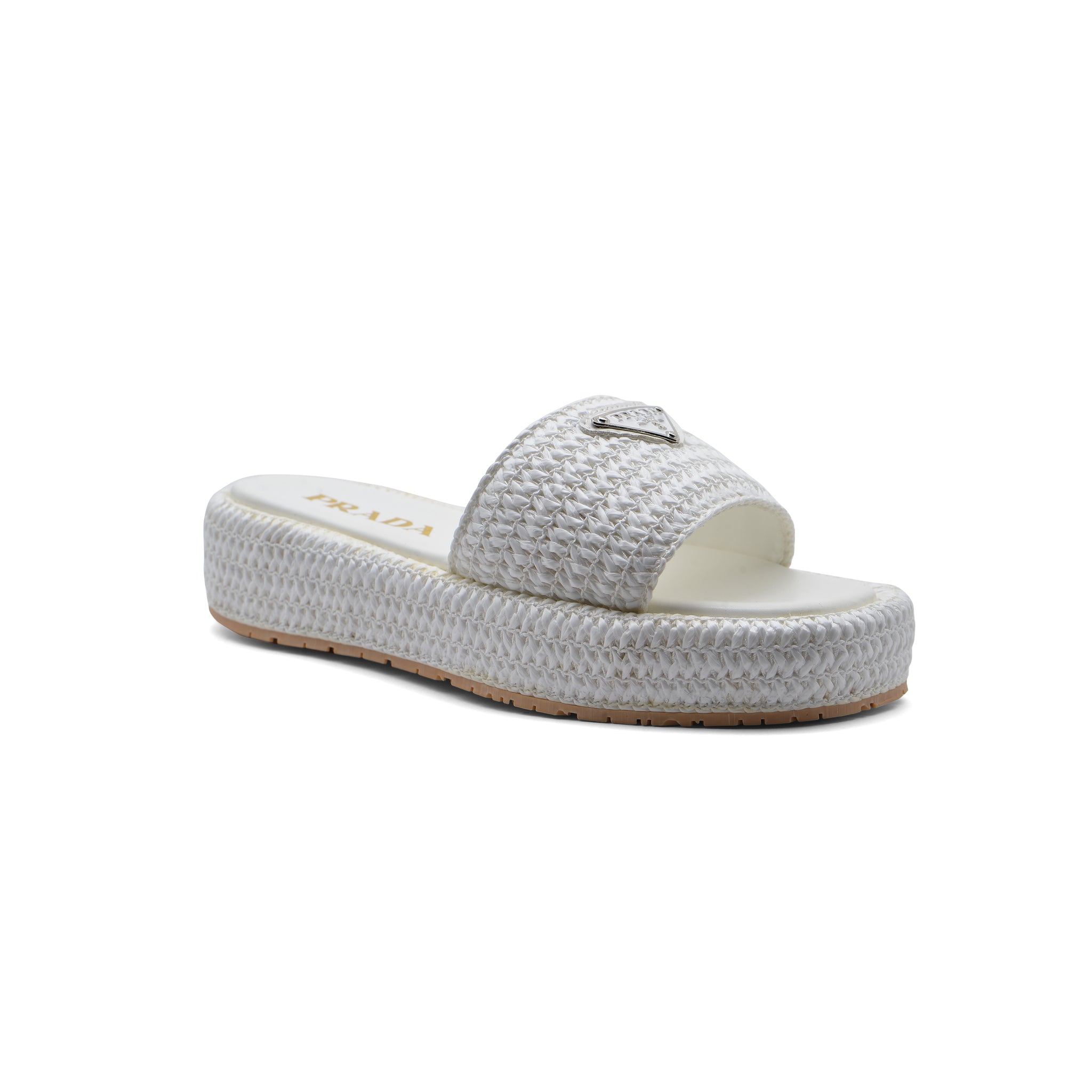 Prada Raffia Printed Espadrilles Crochet Flatform Sandals Woman PA-158 White