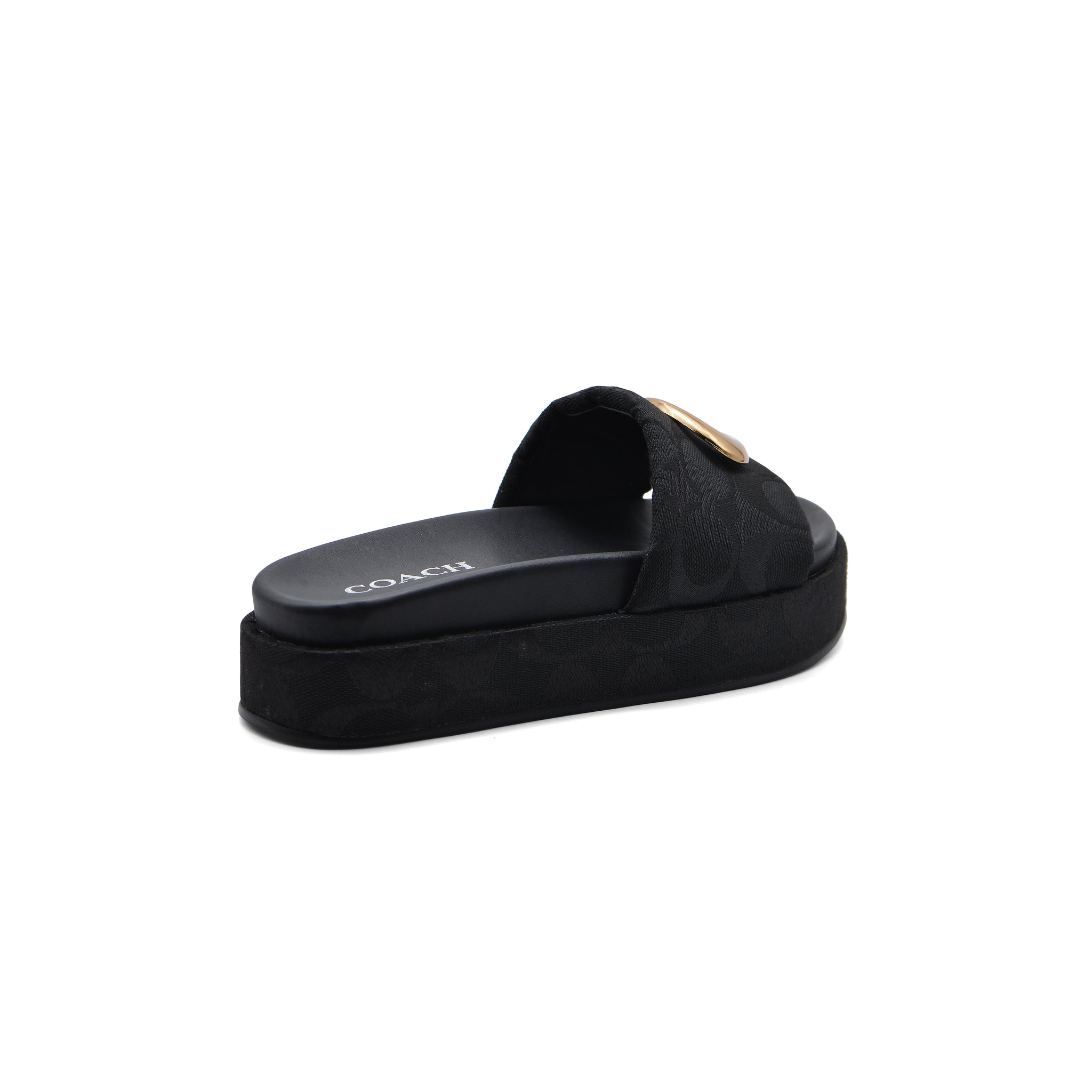 Coach Brand Thick Soled Slippers Logo Print Sandals Leather Women 8109 Black