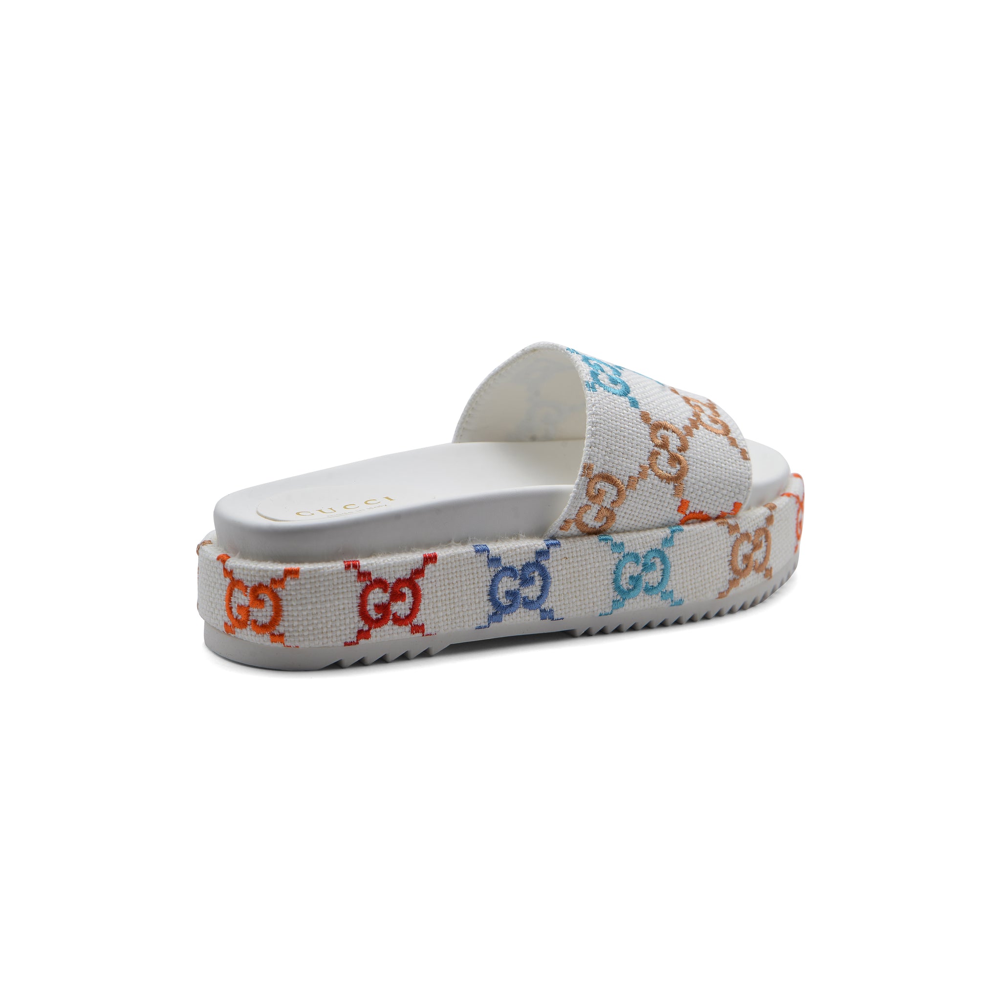 GUCCI Platform Multicolor logo print canvas slides Woman 2020-G5 White