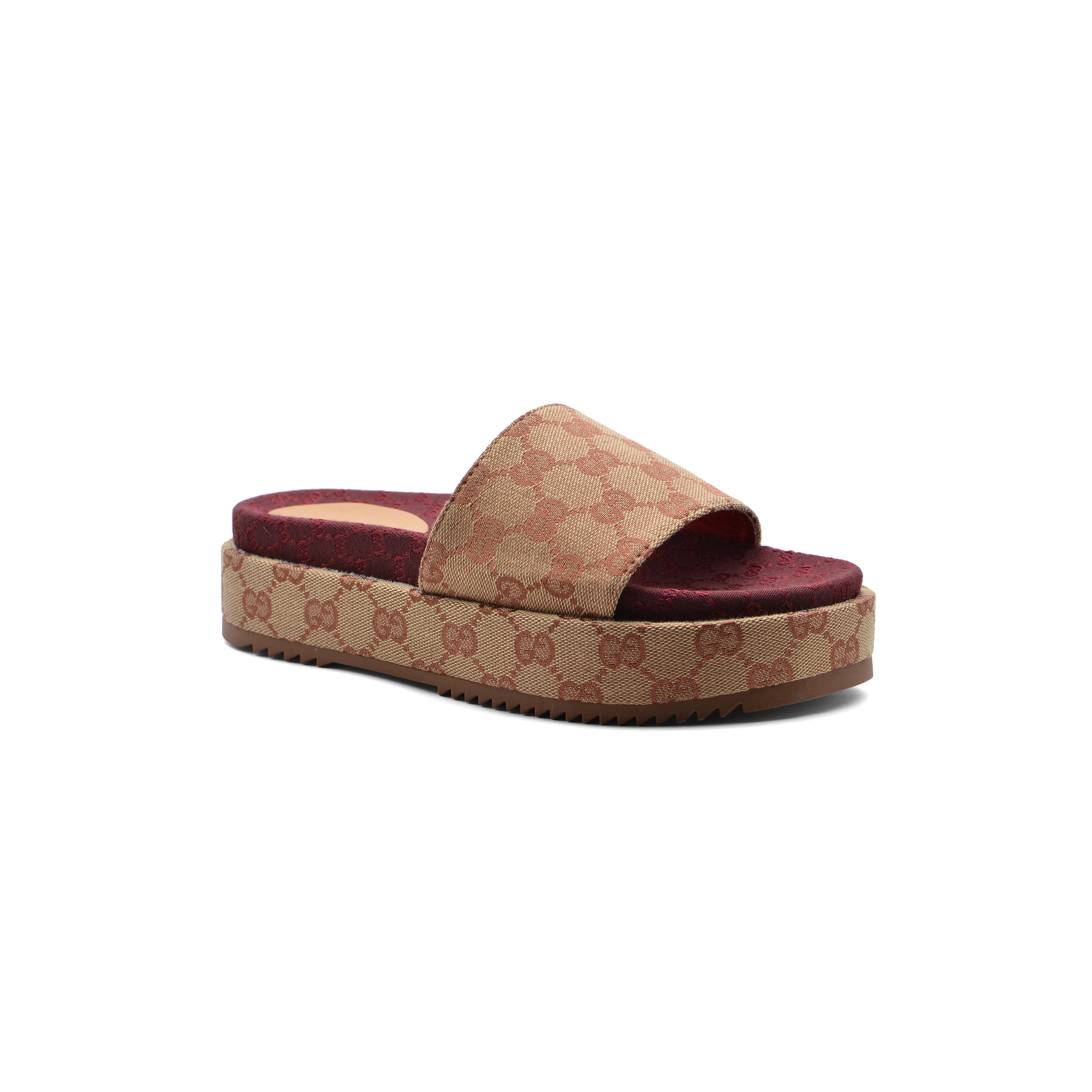 Gucci New Denim GG Monogram Angelina Platform Slide Woman 2020 Maroon