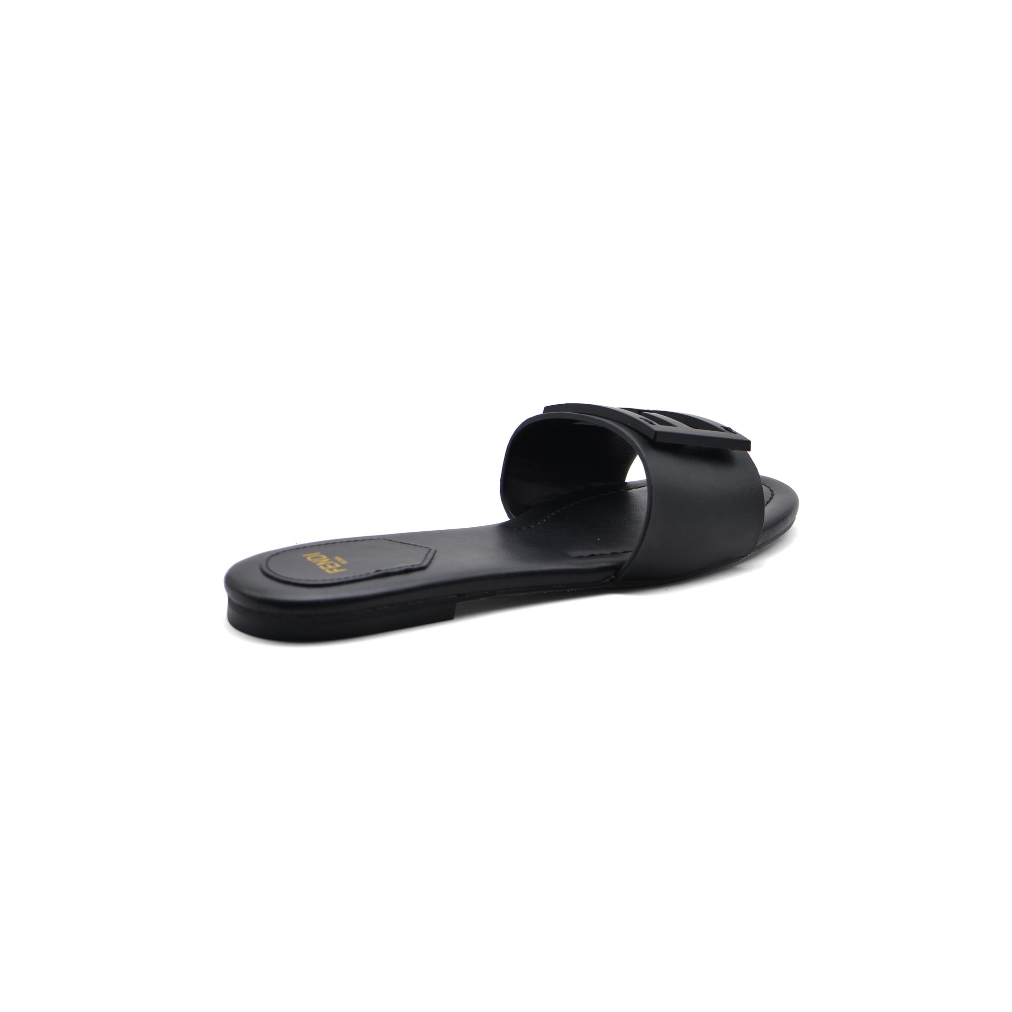 Fendi Baguette Cuoio Romano leather Signature Logo Slide Sandal Woman 1892-1 Black