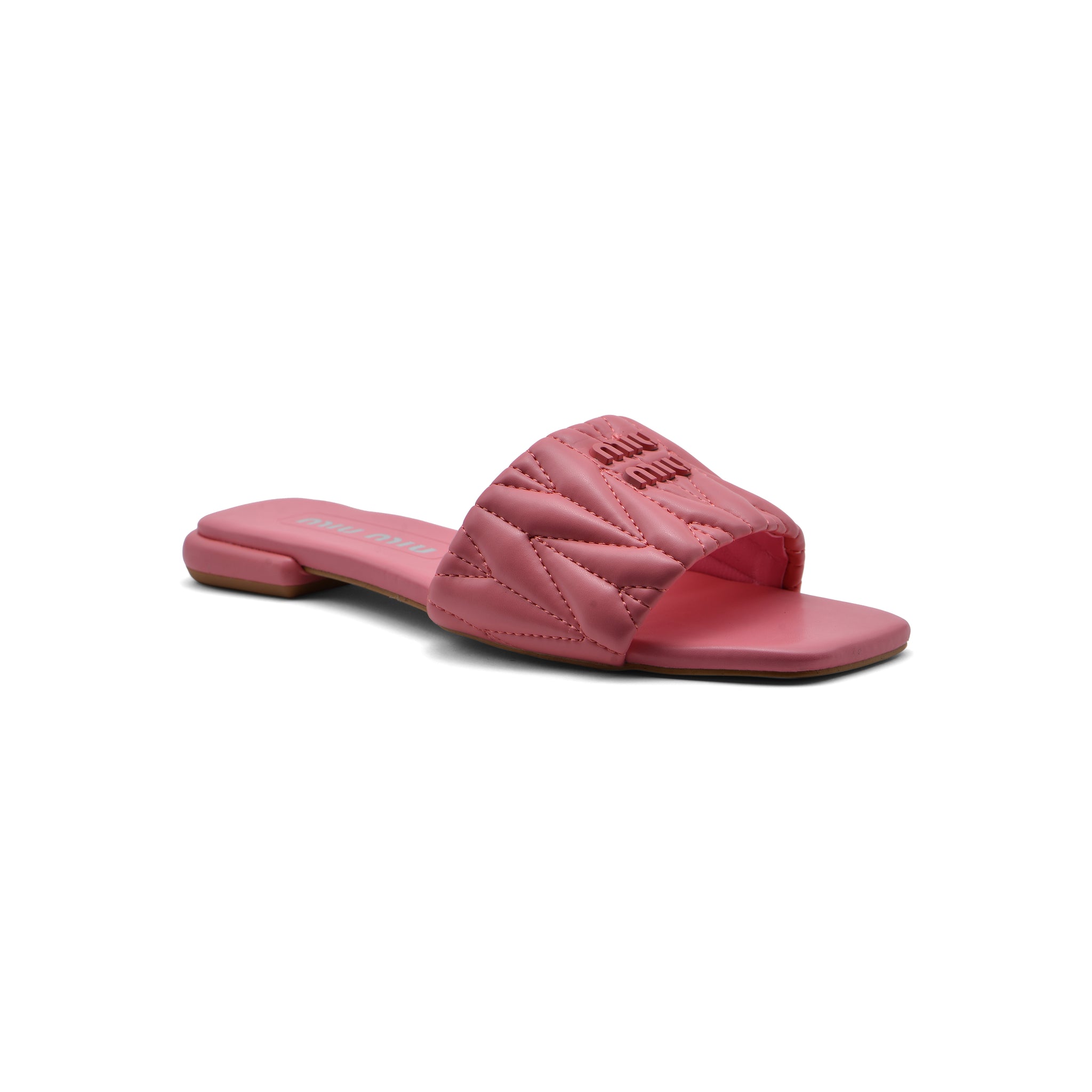 Miu Miu Leather Slides Sandals Summer Classic Leisure Flip Flops Slippers Women 3508 Pink