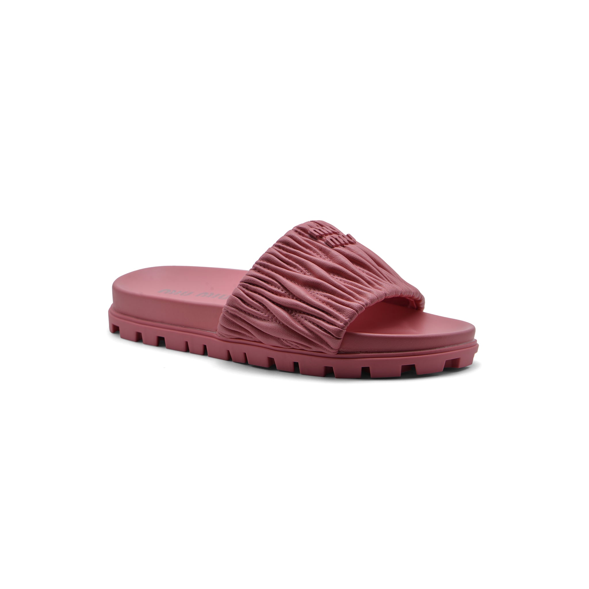 Miu Miu Designer Slides Nappa Leather Beach Slipper Woman 20343 Fuchsia