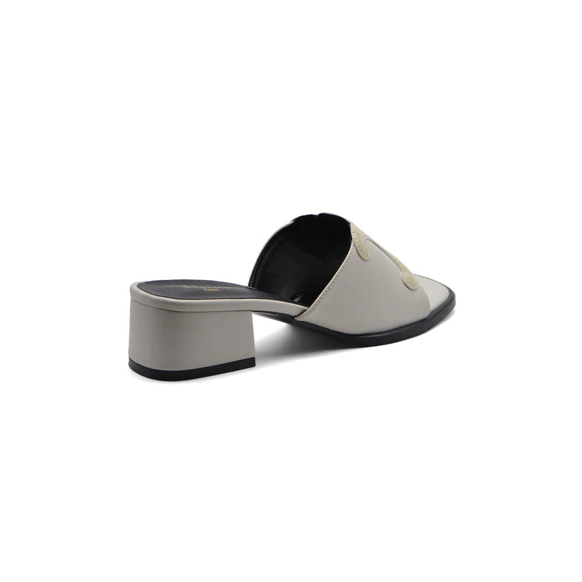 Celine Emblem Block Heel Leather Mule In Woman A2156 Beige