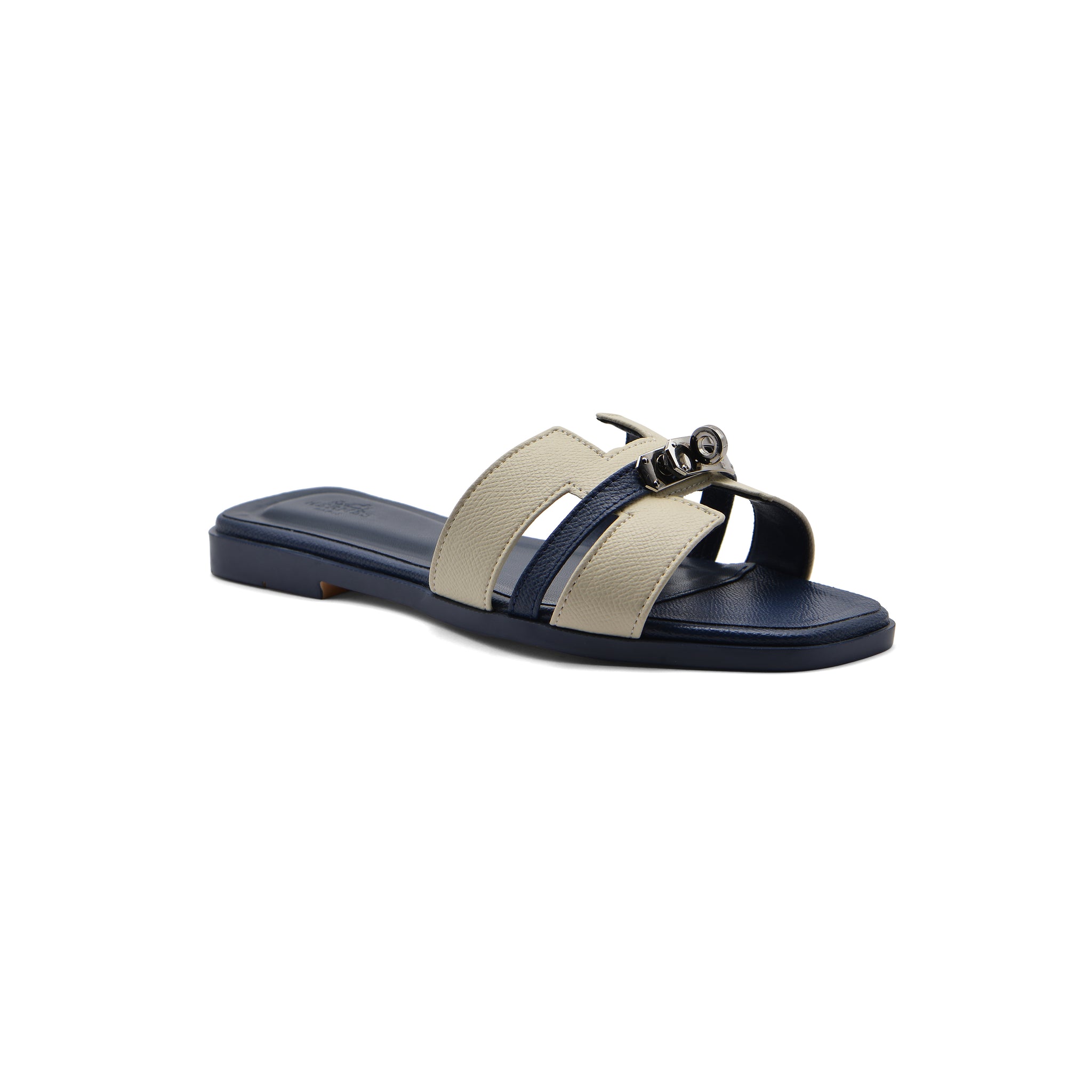 Hermes Calfskin Matte Alligator Giulia Sandals Woman H9-6 Navy