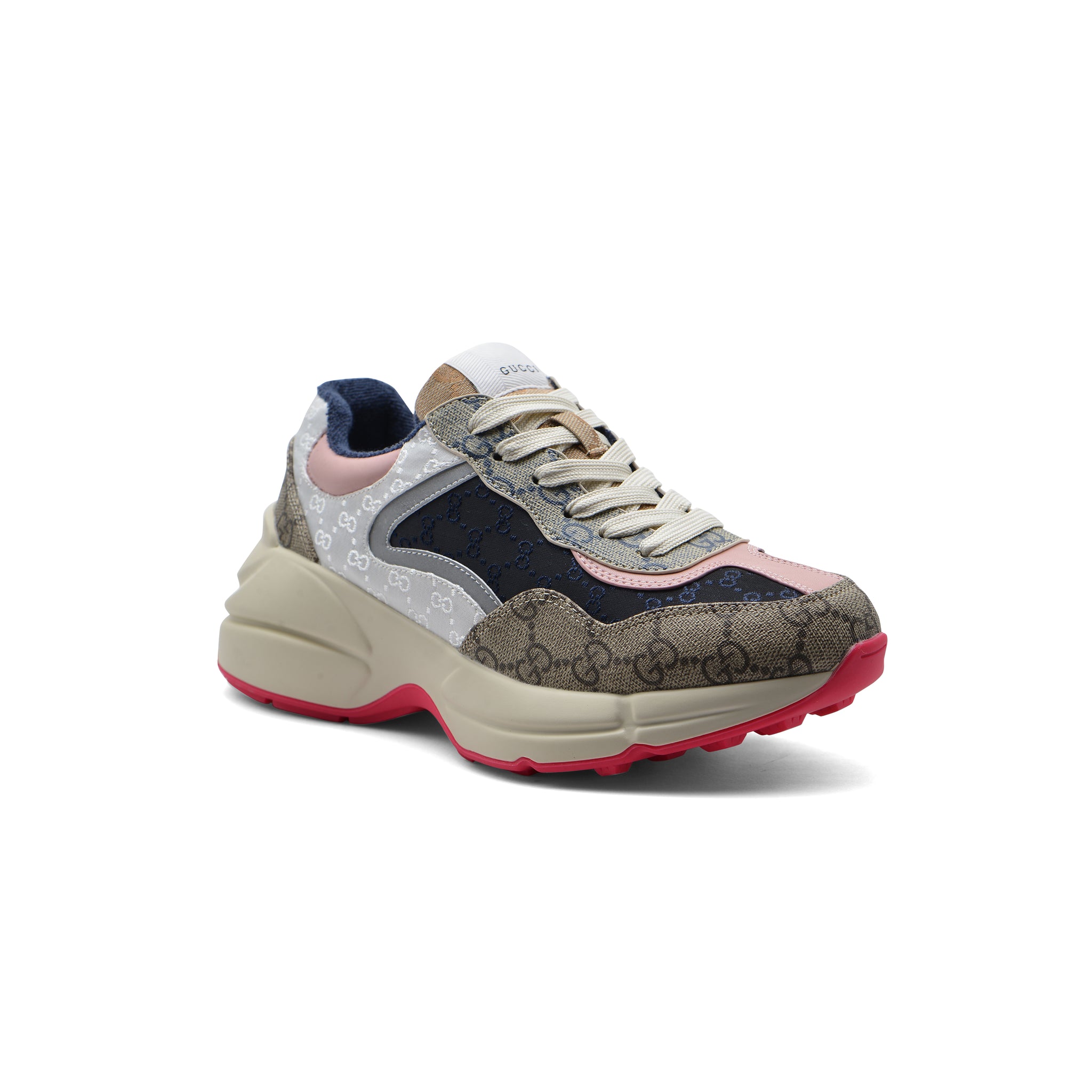 Gucci Supreme Monogram Mix Rhyton Sneakers Woman 20188-1 Beige&Pink